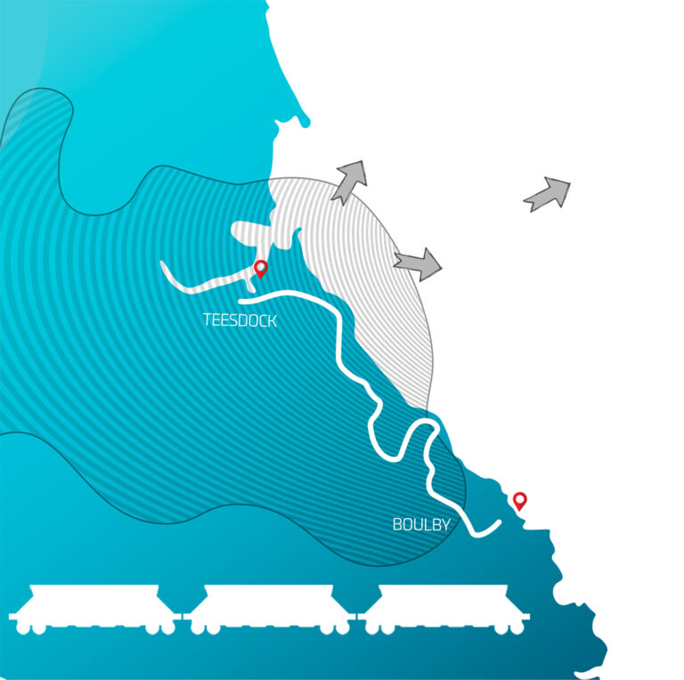 Map of product distribution from Boulby to Teesdock
